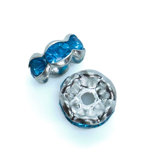 Rhinestone Rondelle Beads Round 8mm Blue Zircon on Silver - Affordable Jewellery Supplies