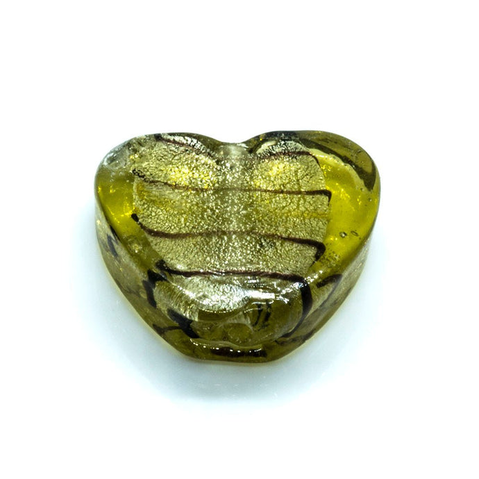 Glass Foil Lined Heart 20mm Olive - Affordable Jewellery Supplies