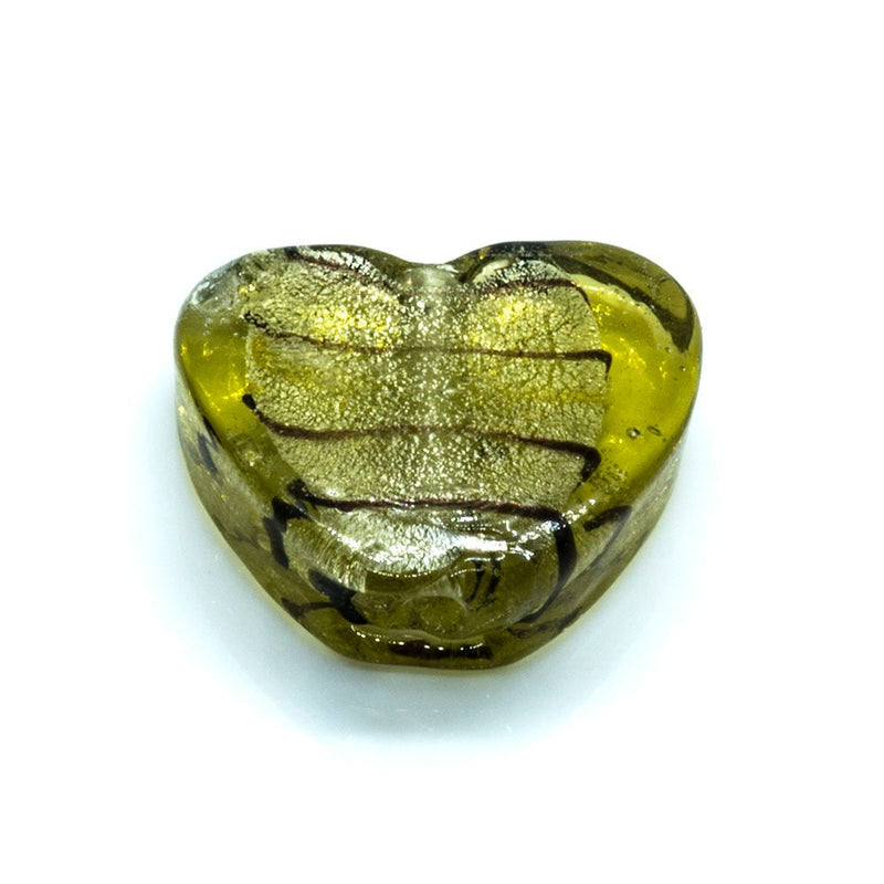 Load image into Gallery viewer, Glass Foil Lined Heart 20mm Olive - Affordable Jewellery Supplies
