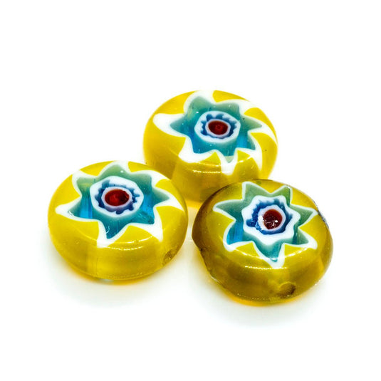 Millefiori Glass Coin Bead 10mm Yellow - Affordable Jewellery Supplies