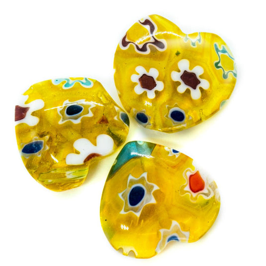 Millefiori Glass Heart Bead 12mm x 12mm x 4mm Yellow - Affordable Jewellery Supplies