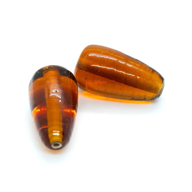 Load image into Gallery viewer, Indian Glass Lampwork Teardrop 18mm x 6mm Amber - Affordable Jewellery Supplies
