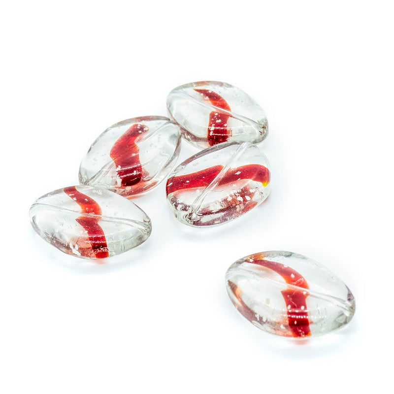 Load image into Gallery viewer, Glass Oval Crystal with Coloured Swirl 20mm x 15mm Red - Affordable Jewellery Supplies
