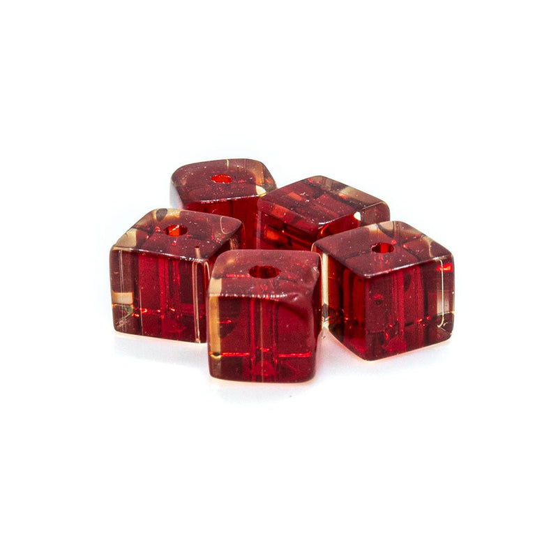 Load image into Gallery viewer, Crystal Glass Cube 5mm Red - Affordable Jewellery Supplies
