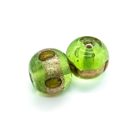 Indian Glass Lampwork Round Bead with Gold Lines 12mm Light Green - Affordable Jewellery Supplies