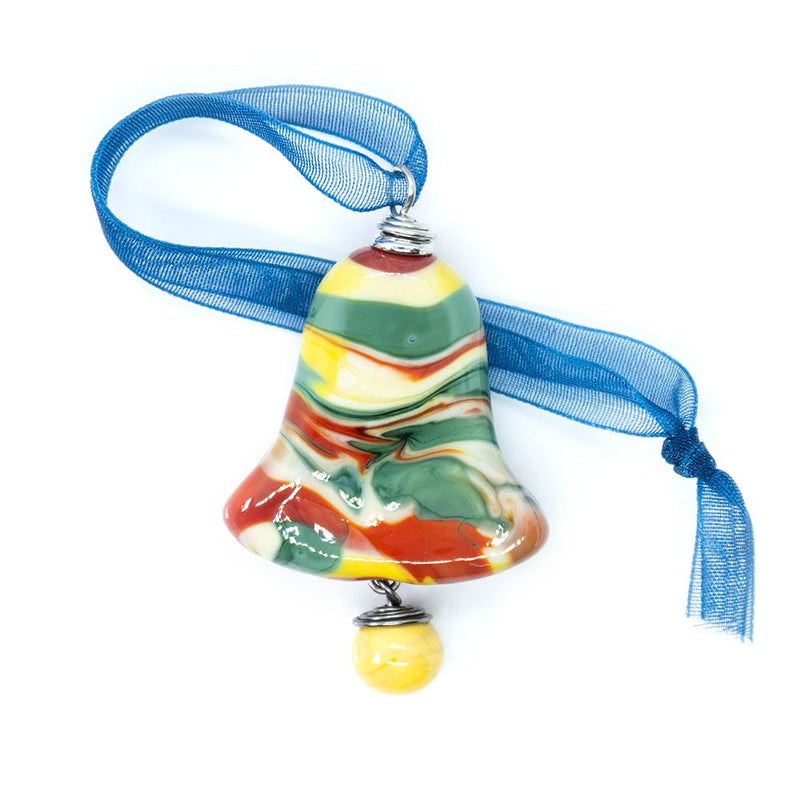 Load image into Gallery viewer, Lampwork Christmas Bell Ornament 52mm x 32mm Multicoloured - Affordable Jewellery Supplies
