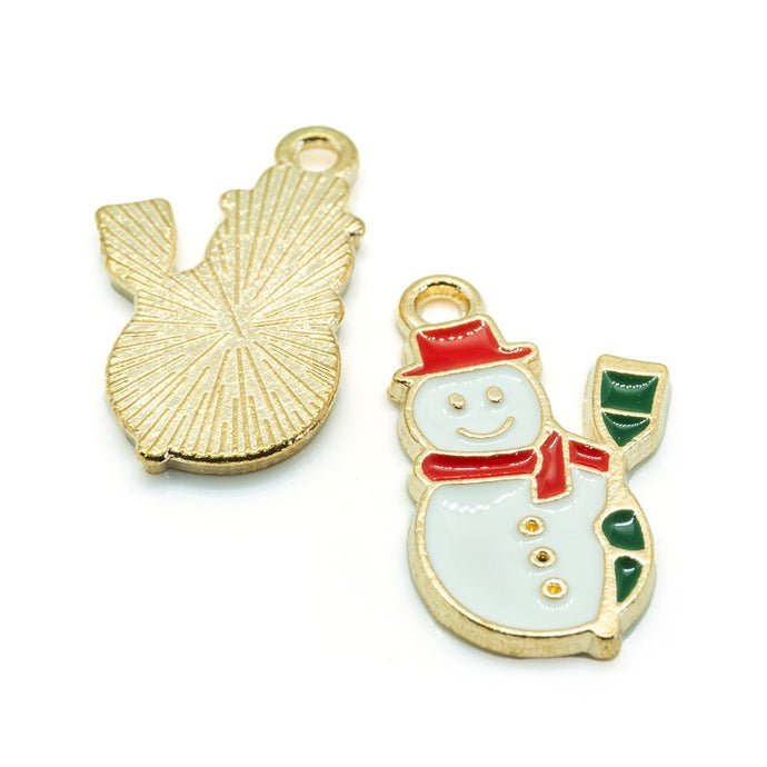 Enamel Christmas Snowman Charm 21mm x 13mm Red, White, Green & Gold - Affordable Jewellery Supplies