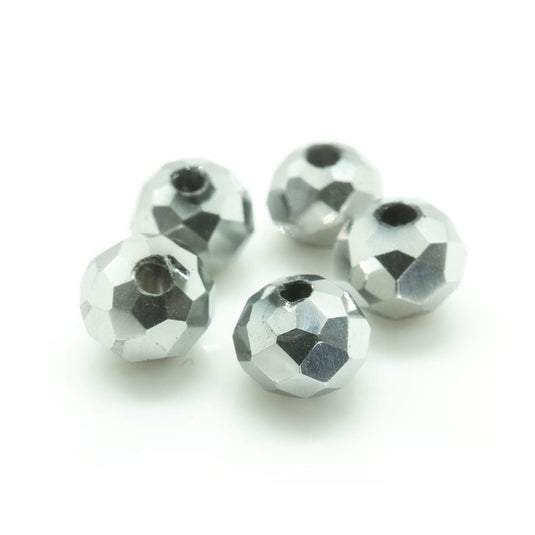 Electroplated Glass Faceted Rondelle 4mm x 3mm Platinum - Affordable Jewellery Supplies