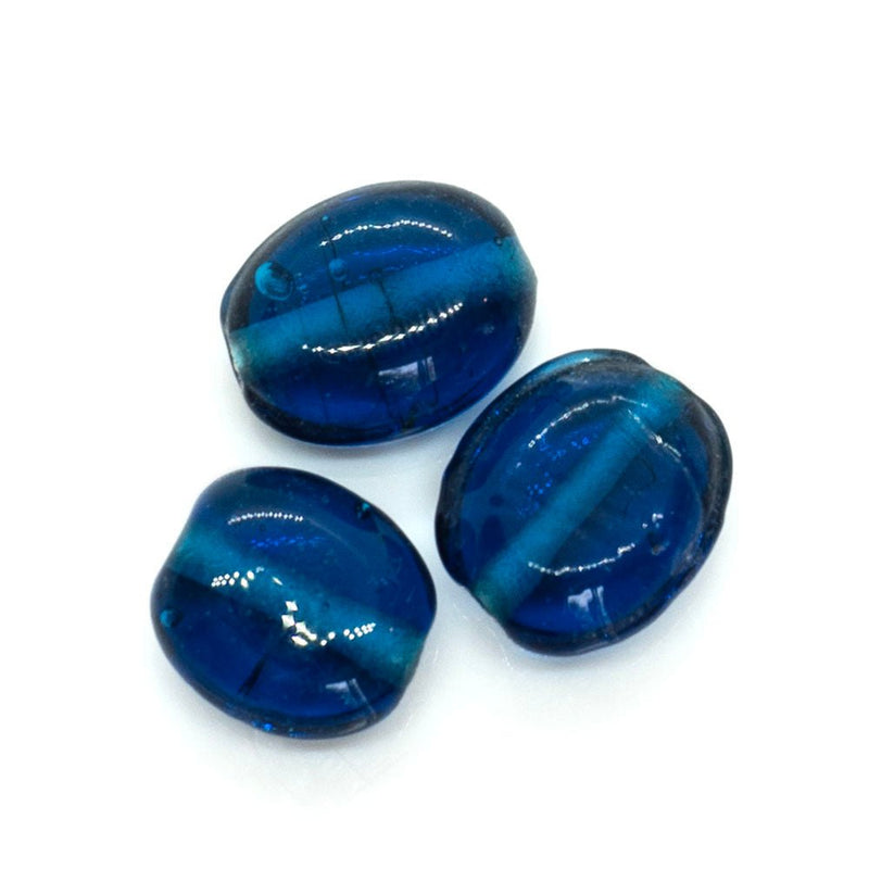 Load image into Gallery viewer, Indian Glass Lampwork Flat Oval Bead 15mm x 12mm x 6mm Peacock - Affordable Jewellery Supplies
