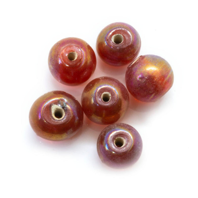 Load image into Gallery viewer, Indian Glass Lampwork Round with AB Finish 9mm Pink - Affordable Jewellery Supplies
