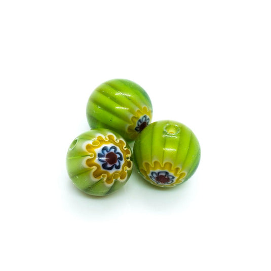 Millefiori Glass Round Bead 8mm Dark green yellow blue & red - Affordable Jewellery Supplies