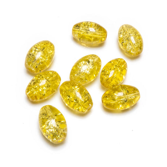 Glass Crackle Oval Beads 6mm x 8mm Yellow - Affordable Jewellery Supplies
