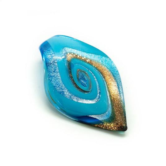 Murano Lampwork Pendant - Tongue Swirl 64mm x 36mm Aqua/Gold - Affordable Jewellery Supplies