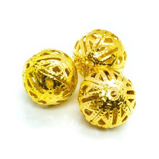 Filigree Round Metal Bead 13mm Gold plated - Affordable Jewellery Supplies