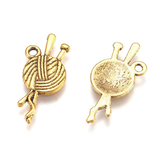 Ball of Yarn Charm - Cadmium Free & Nickel Free & Lead Free 26mm x 11mm Antique Gold - Affordable Jewellery Supplies