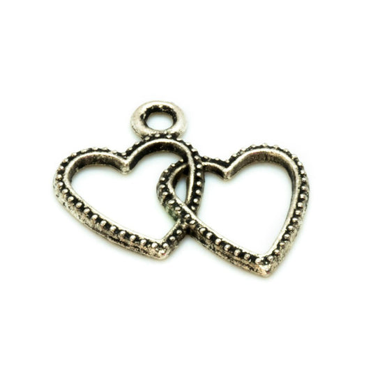 Double Heart Alloy Pendant 21mm x 23mm Silver - Affordable Jewellery Supplies