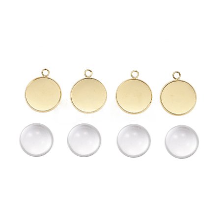 304 Stainless Steel Round Pendant Cabochon Setting with Glass Dome 27mm x 22mm x 2mm Gold - Affordable Jewellery Supplies