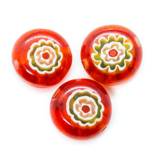 Millefiori Glass Coin Bead 8mm Red - Affordable Jewellery Supplies