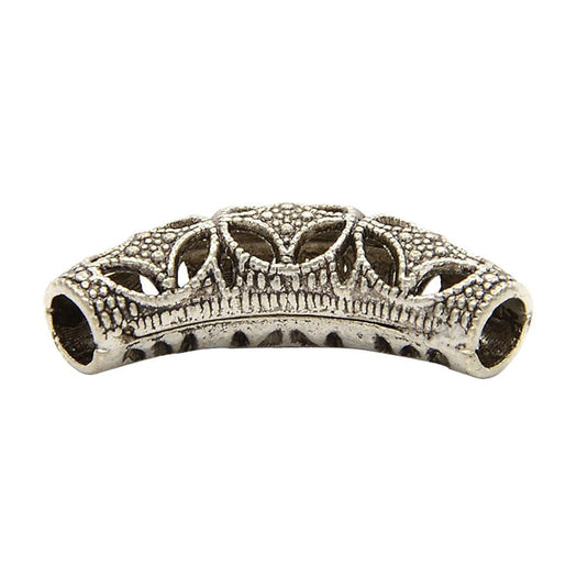 Tibetan Style Curved Metal Tube Bead 38mm x 12mm x 11mm Antique Silver - Affordable Jewellery Supplies