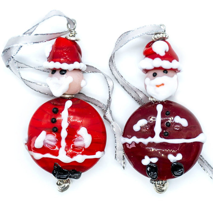 Lampwork Father Christmas Ornament 70mm x 35mm Red - Affordable Jewellery Supplies
