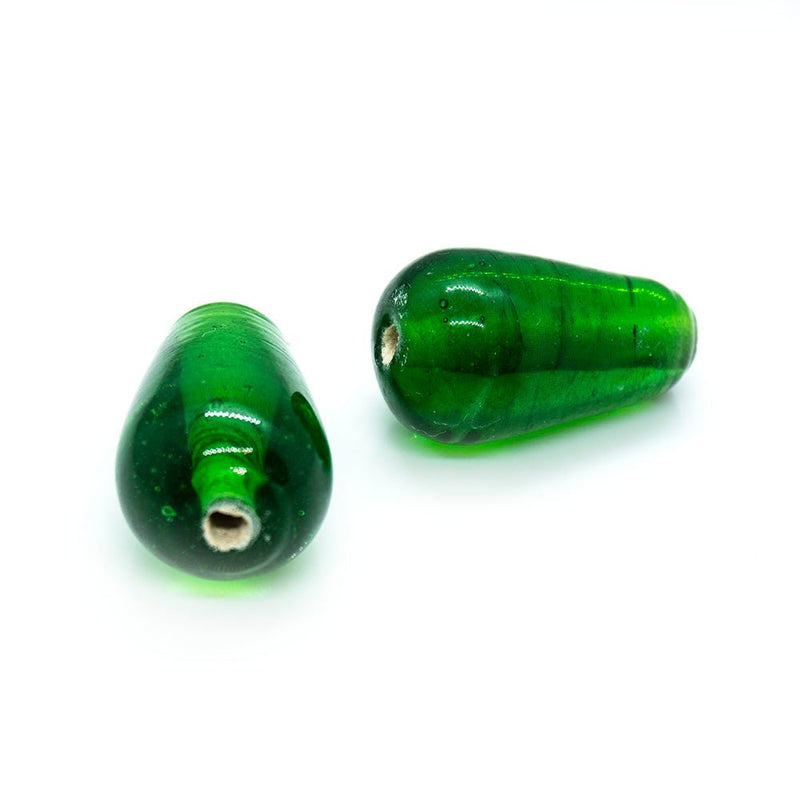Load image into Gallery viewer, Indian Glass Lampwork Teardrop 20mm x 15mm Emerald - Affordable Jewellery Supplies
