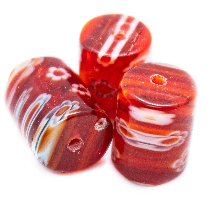 Load image into Gallery viewer, Millefiori Glass Tubes 10mm x 8mm Red - Affordable Jewellery Supplies
