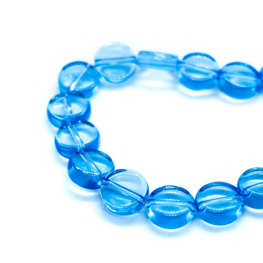 Flat Round Glass Beads Strands 10mm x 34cm length Light blue - Affordable Jewellery Supplies