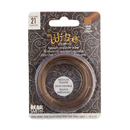 Beadsmith Square Wire 21 Gauge/0.71mm 6.4m Vintage Bronze - Affordable Jewellery Supplies