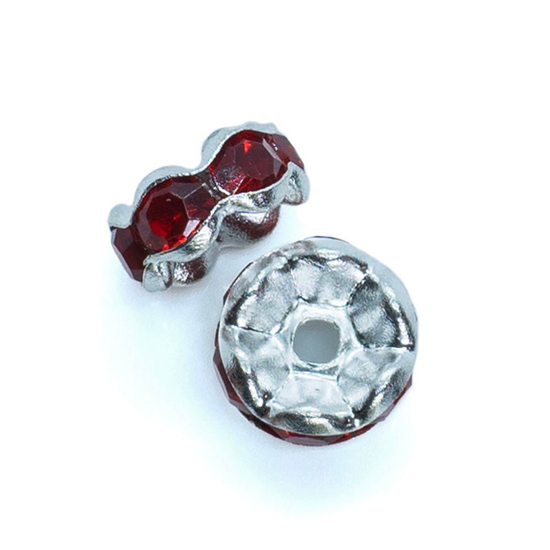 Load image into Gallery viewer, Rhinestone Rondelle Beads Round 8mm Red on SIlver - Affordable Jewellery Supplies

